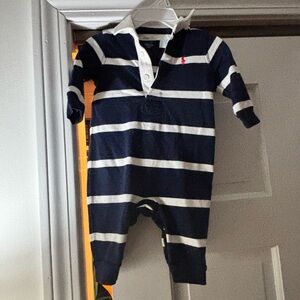 Ralph Lauren Navy and White Striped Footie